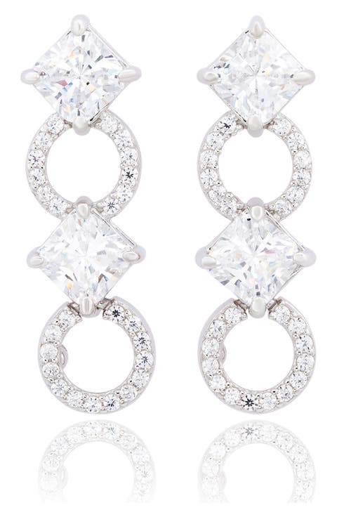 Sterling Silver CZ Link Drop Earrings