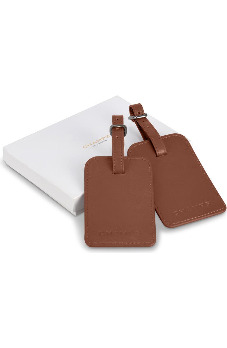 CHAMPS Leather Luggage Tags, Alternate, color, Brown