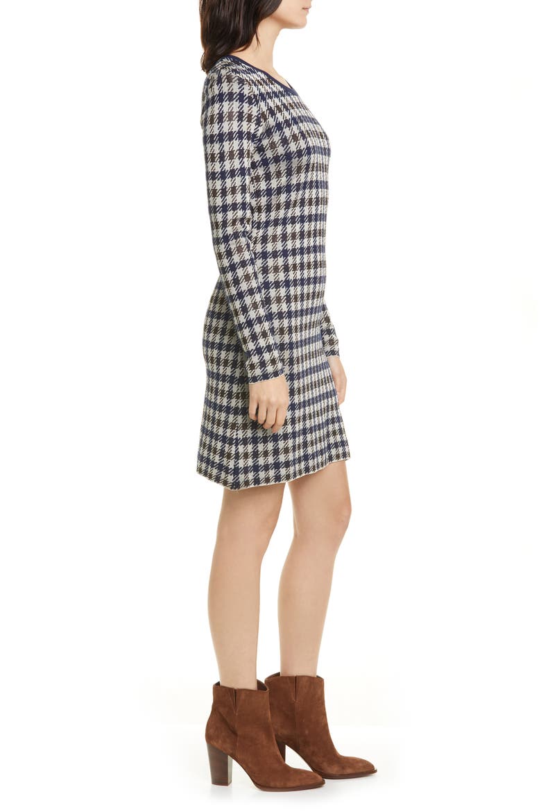 Cabana Metallic Houndstooth Check Long Sleeve Sweater Dress, Alternate, color, BROWN BLUE HOUNDSTOOTH