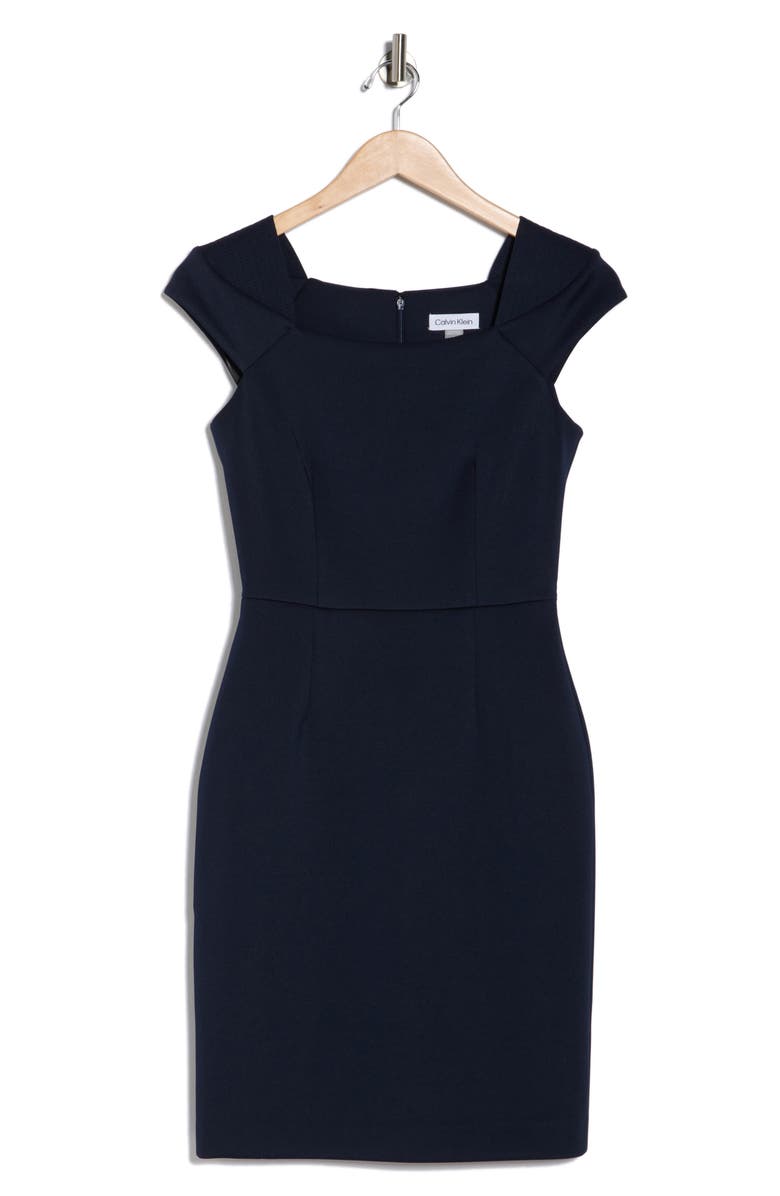Calvin Klein Cap Sleeve Scuba Crepe Sheath Dress, Alternate, color, Indigo