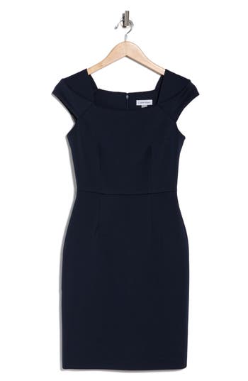 Calvin Klein Cap Sleeve Scuba Crepe Sheath Dress In Purple