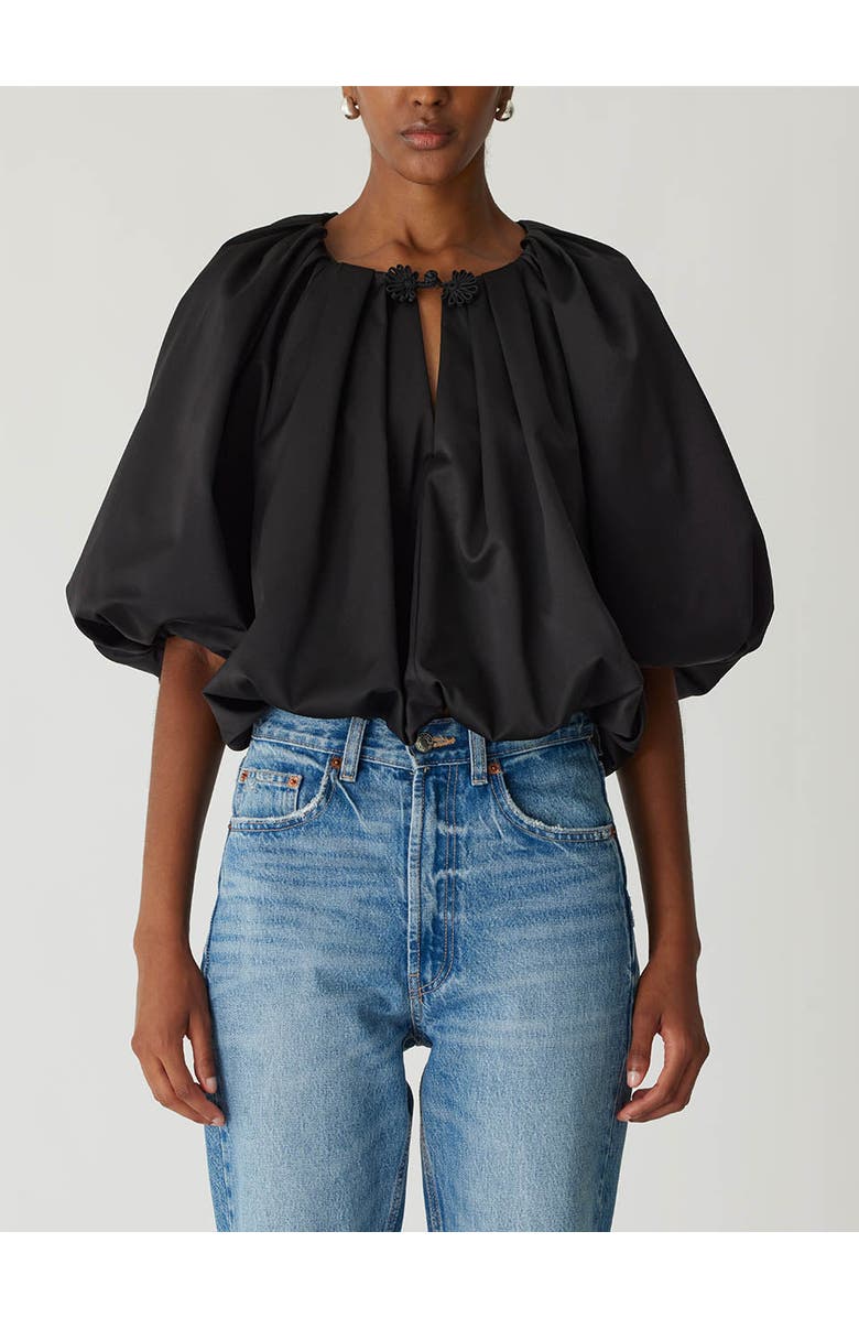 Rebecca Taylor Techy Sateen Bubble Top, Main, color, Black
