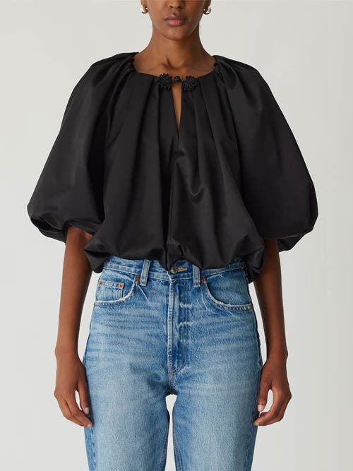 Rebecca Taylor Techy Sateen Bubble Top in Black 