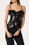 ASTR the Label Sequin Ruffle Trim Tie Front Top