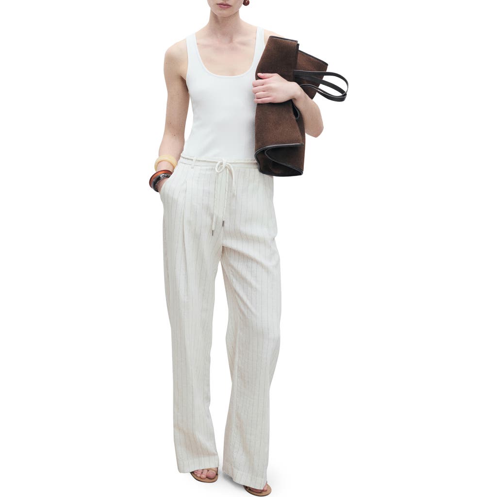 Mango Striped Combined Knit Jumpsuit Off White In White