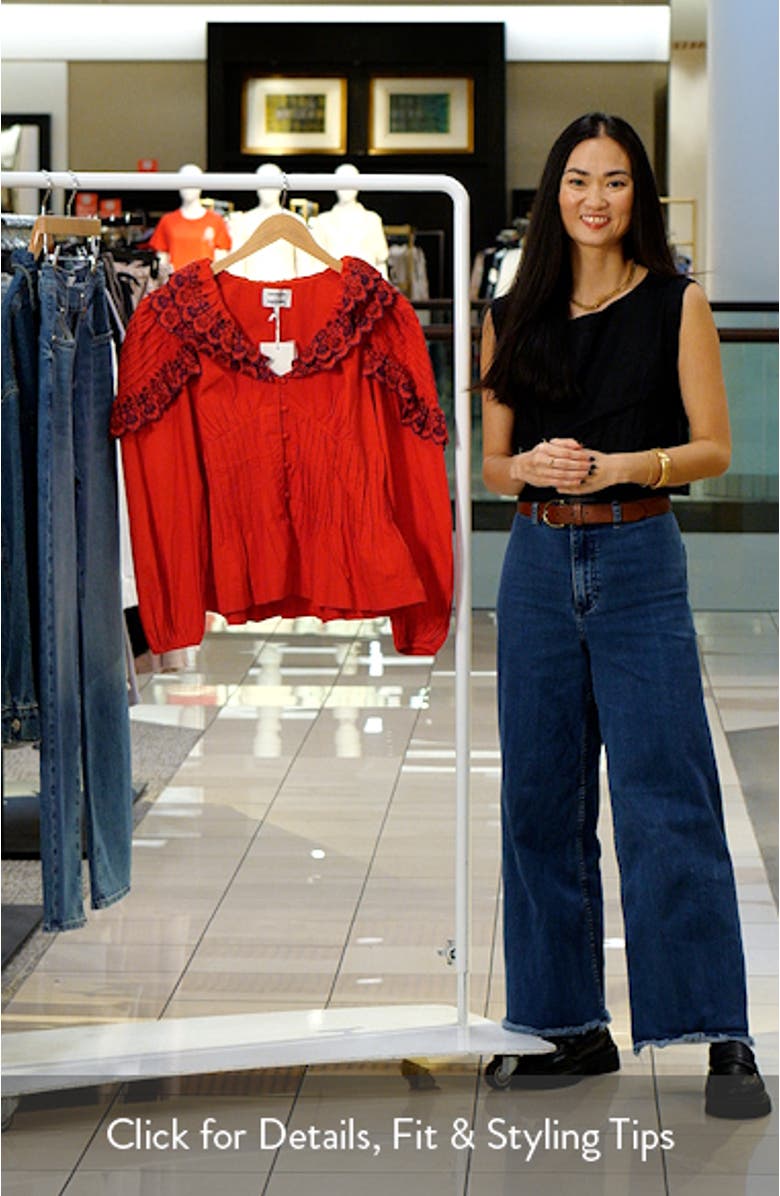 Caroline Embroidered Organic Cotton Peplum Top, sales video thumbnail