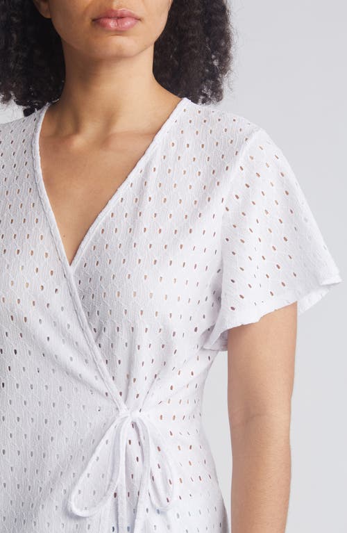 Loveappella Eyelet Wrap Top In White