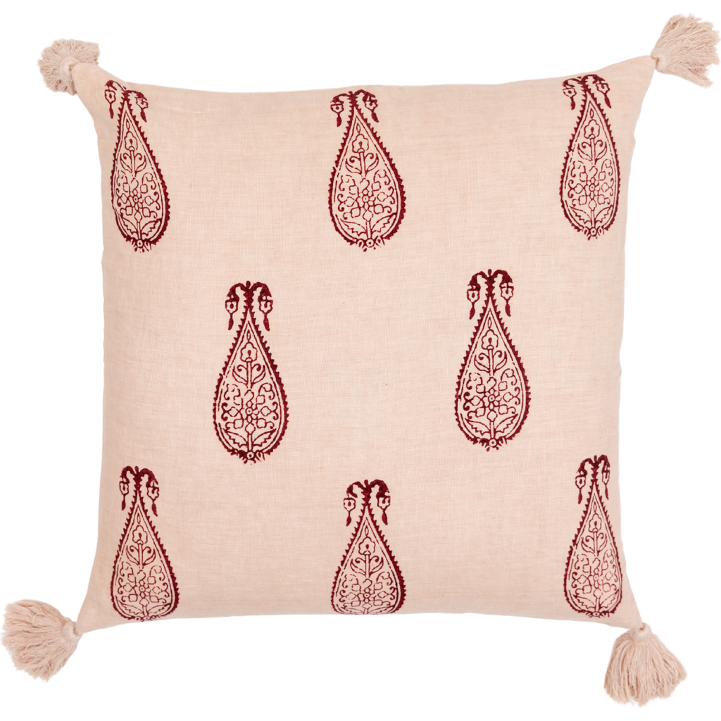Alamwar Samodh Plum Decorative Pillow Cover With Tassels In Plum