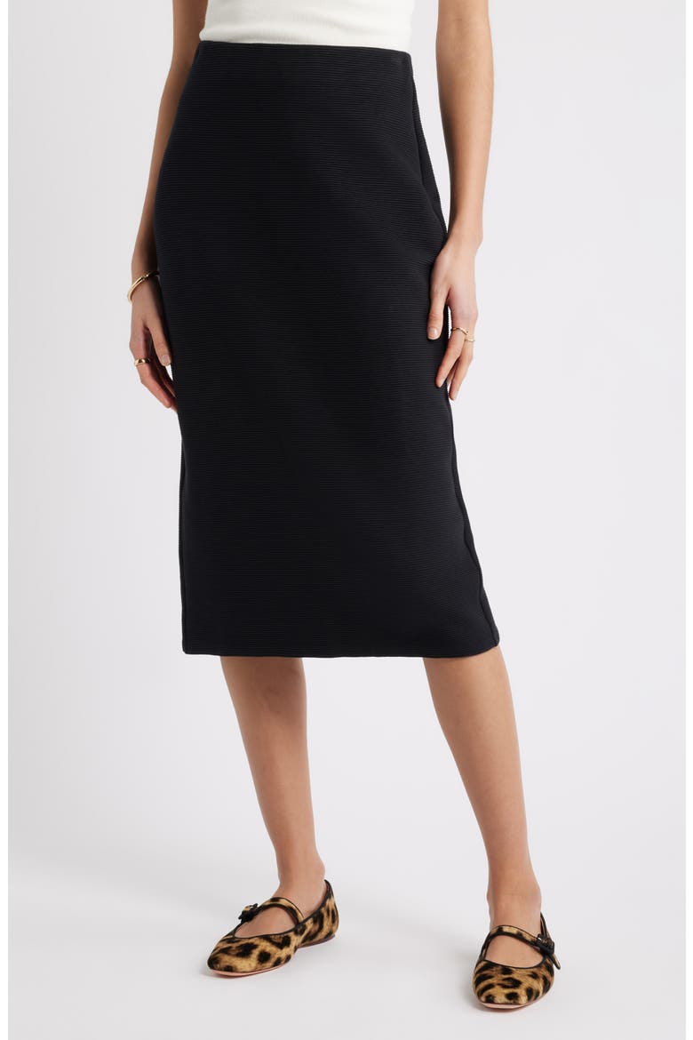 Ottoman Knit Midi Skirt, Main, color, BLACK