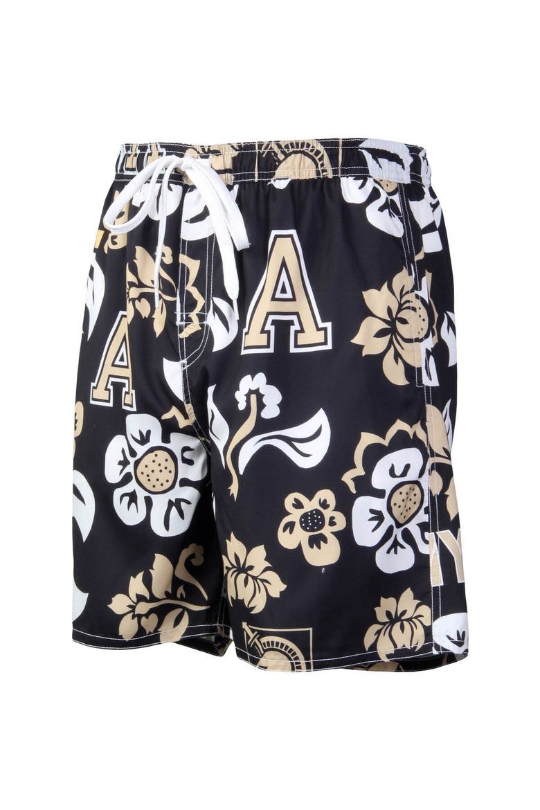 Men's Wes & Willy Black Army Black Knights Floral Volley Logo Swim Trunks, Alternate, color, Black