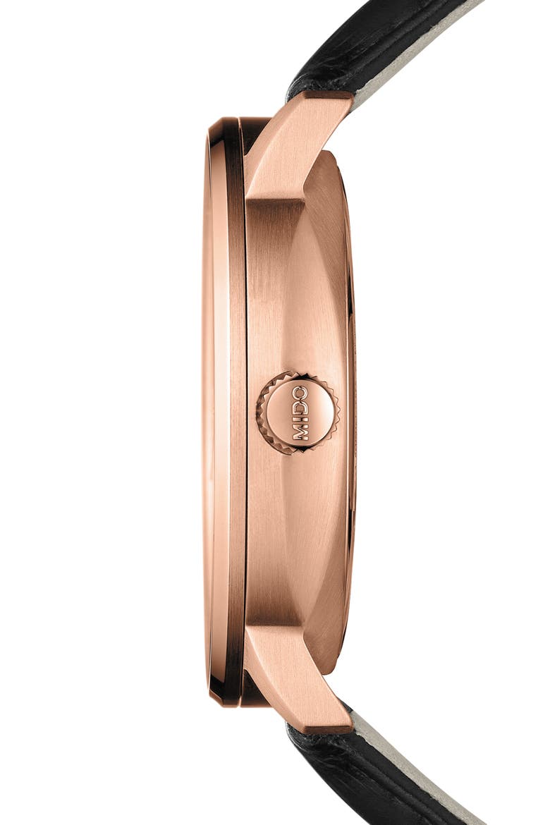 Commander II Skeleton Leather Strap Watch, Alternate, color, BLACK/ ROSE GOLD