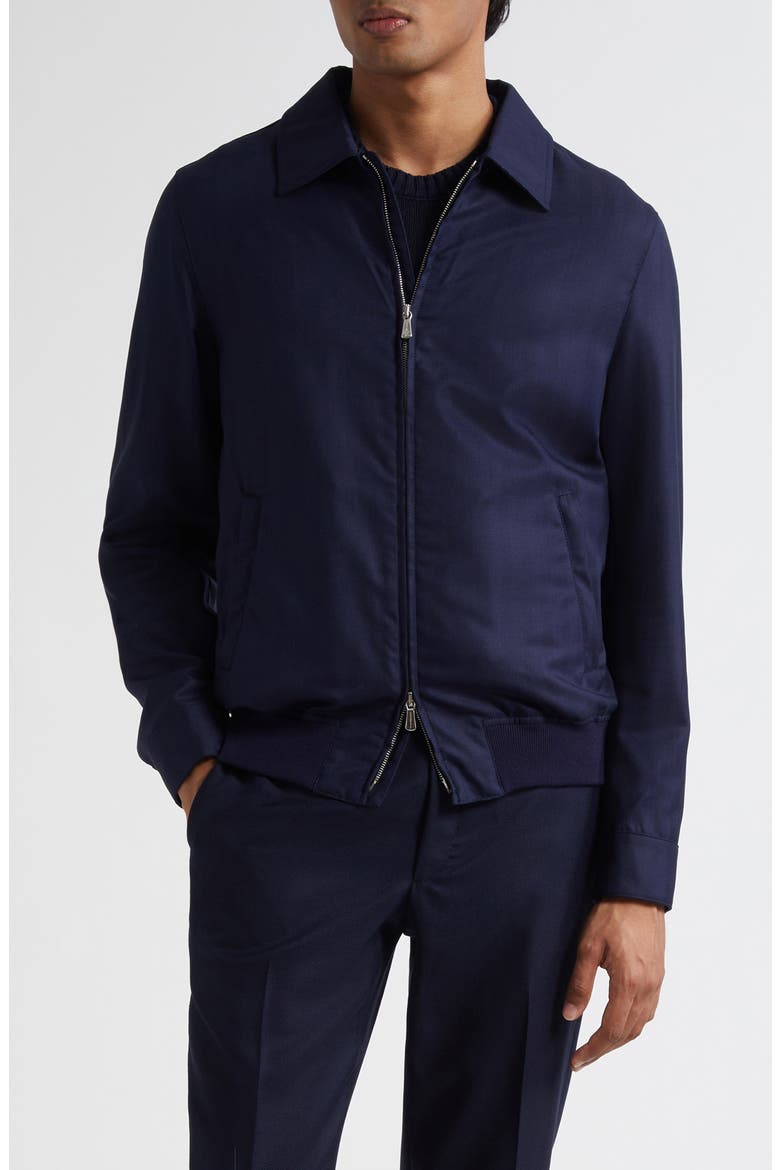 Spread Collar Wool Twill Bomber Jacket, Main, color, NAVY