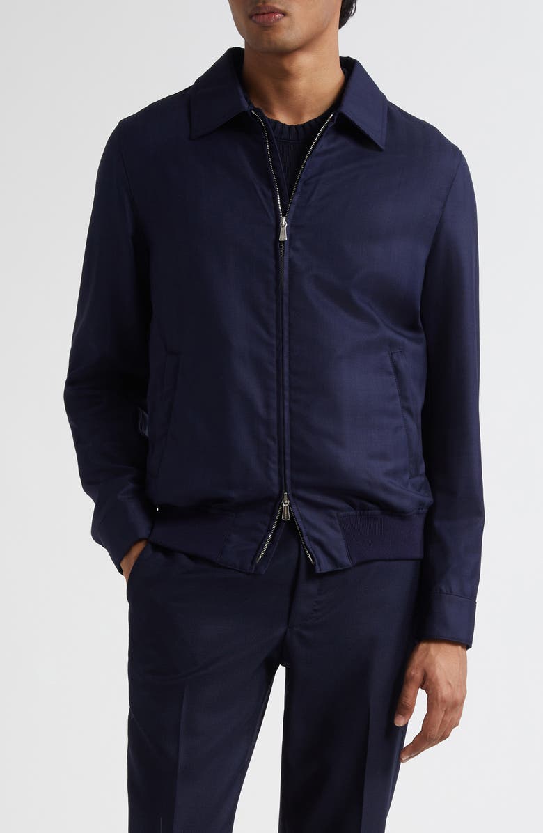 Thom Sweeney Spread Collar Wool Twill Bomber Jacket, Main, color, Navy