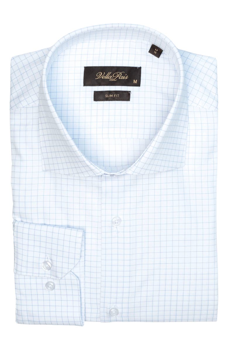 VELLAPAIS Grid Cotton Slim Fit Button Down Shirt, Alternate, color, White