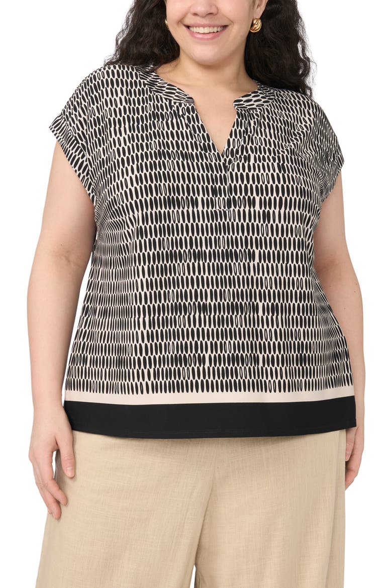 Geometric Print Crepe Top, Main, color, RICH BLACK