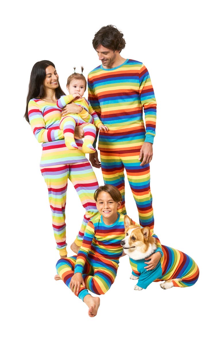 Leveret Kids Short Sleeve Cotton Striped Matching Family Pajamas, Alternate, color, Colorful Girls