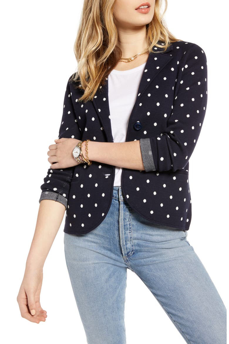 Sweater Blazer, Main, color, IVORY- NAVY DOT