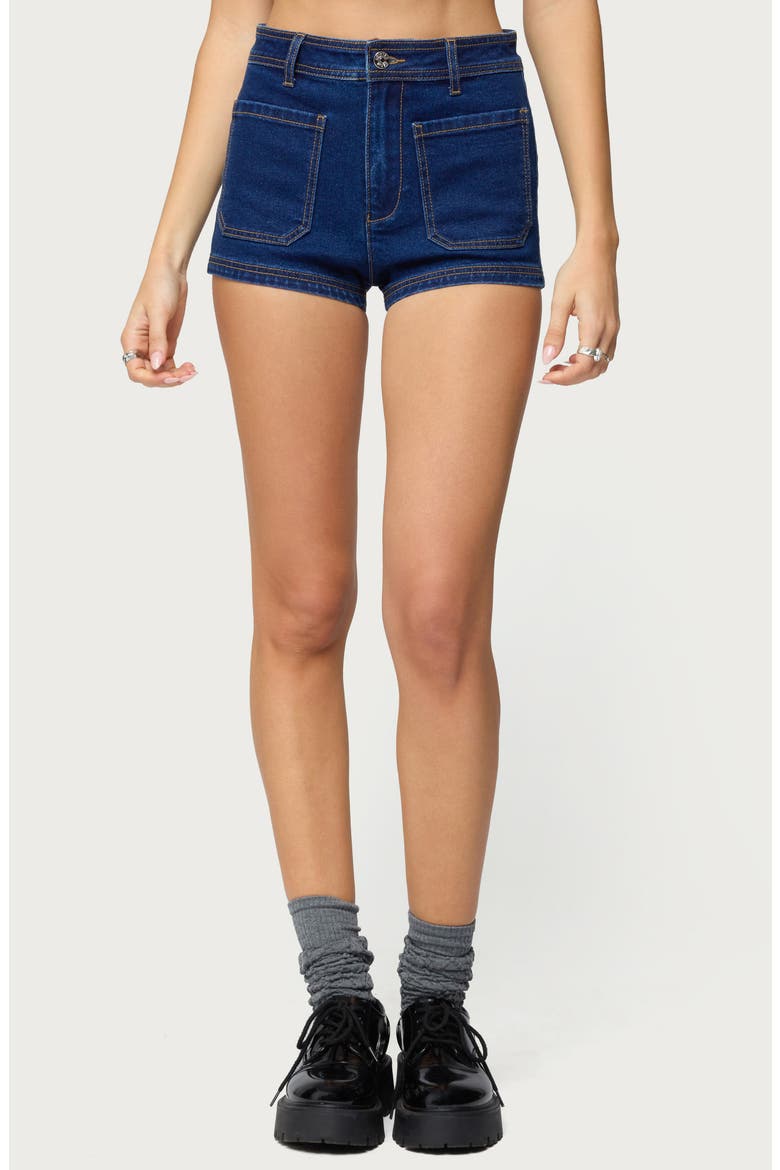 Saren High Waist Denim Micro Shorts, Main, color, DARK-BLUE
