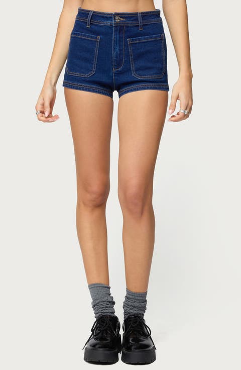 Saren High Waist Denim Micro Shorts