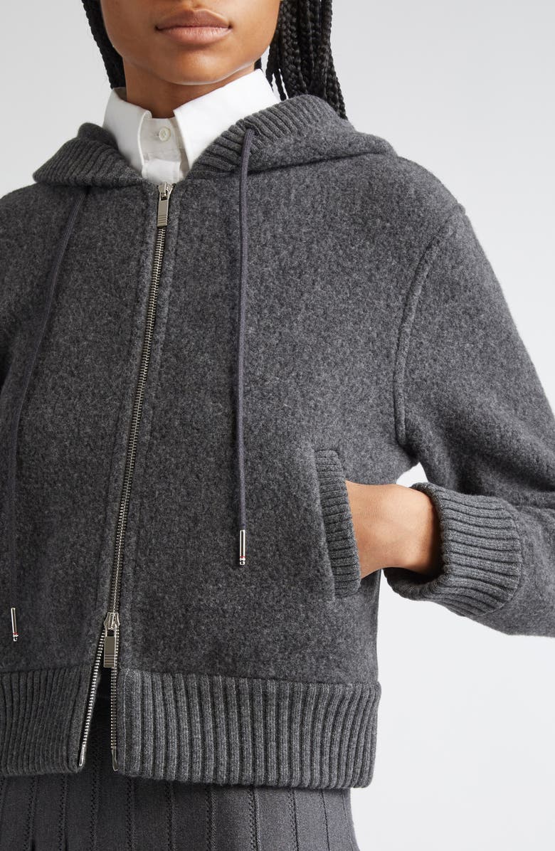 Thom Browne Wool Fleece Full Zip Hoodie, Alternate, color, Charcoal