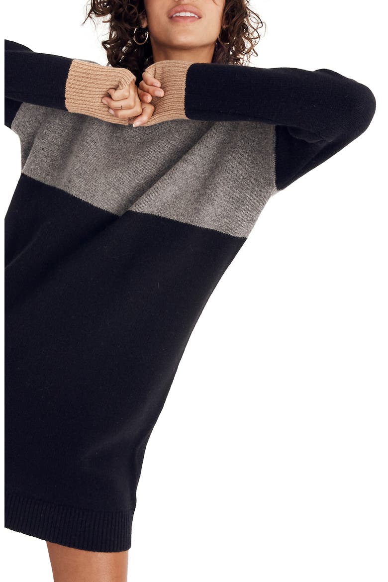 Colorblock Sweater Dress, Main, color, HEATHER GREY