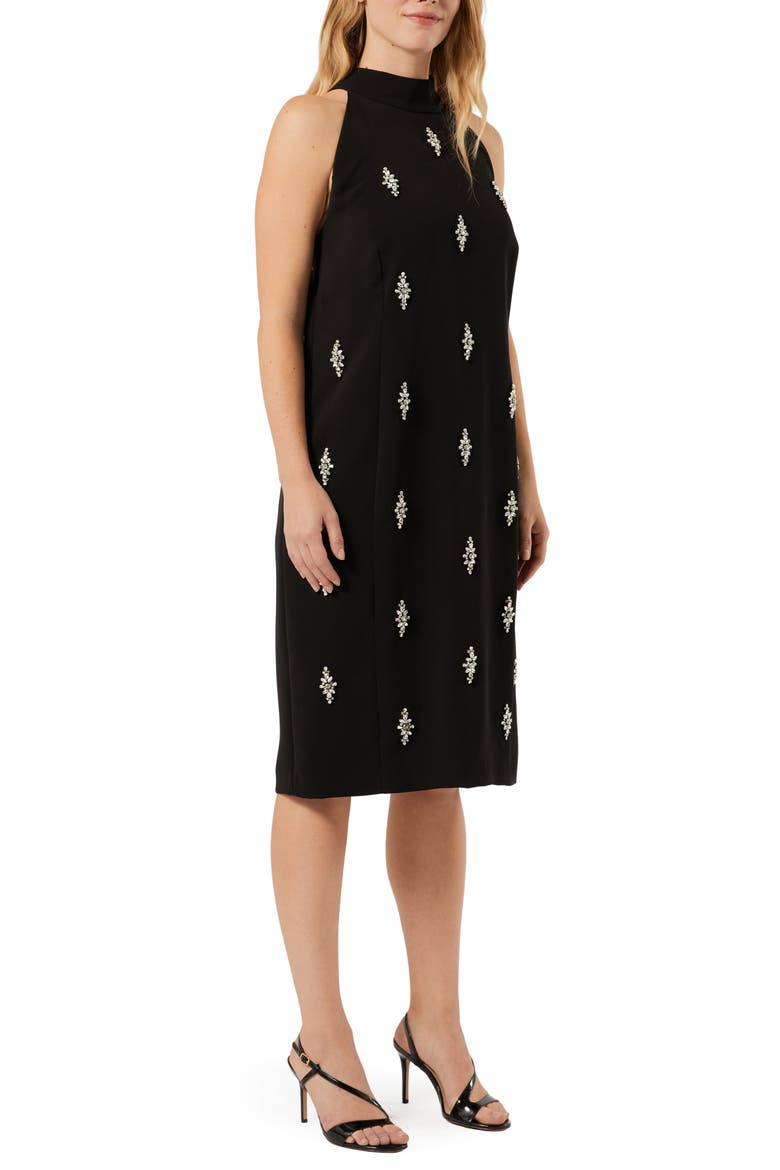 Crystal Embellished Cape Dress, Alternate, color, BLACK