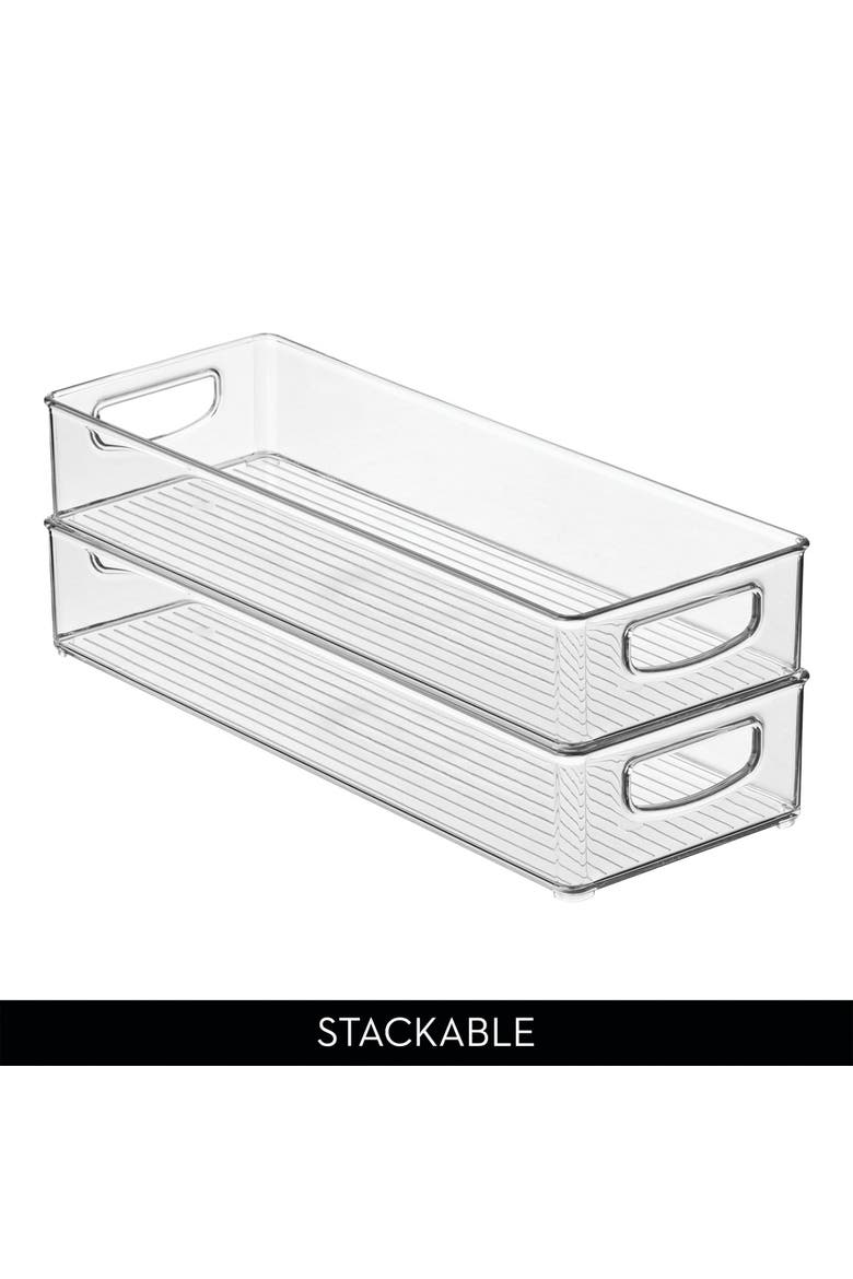 Plastic Stackable Pantry Bin - Organizer Bin with Handles for Cabinets or Fridge - Set of 4 - Clear, Alternate, color, Clear