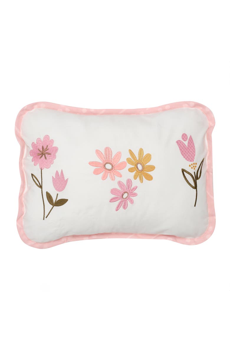 Lambs & Ivy Little Garden Luxury Embroidered Floral Decorative Throw Pillow, Main, color, White