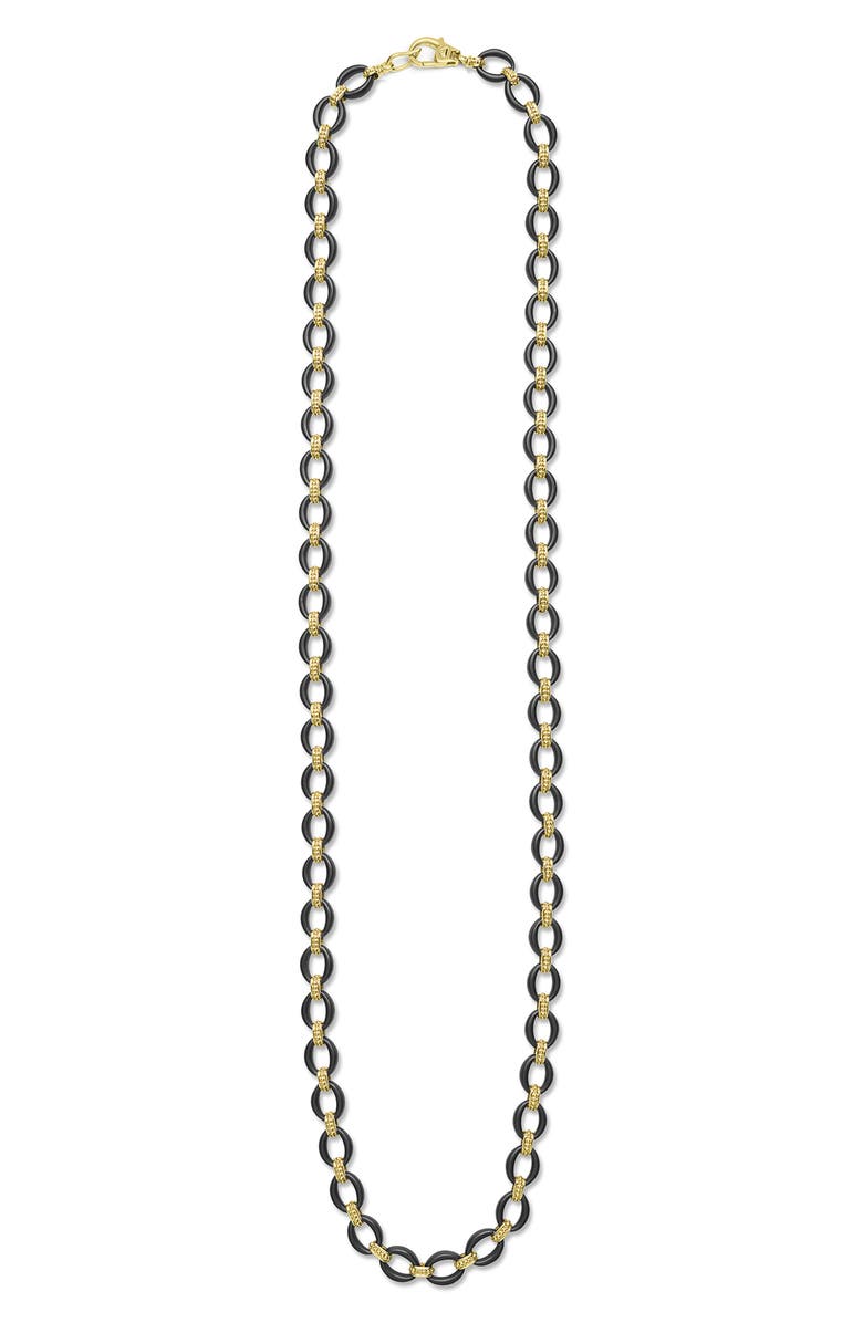 LAGOS Men's Anthem 18K Gold Matte Black Ceramic Oval Link Necklace, Alternate, color, Black