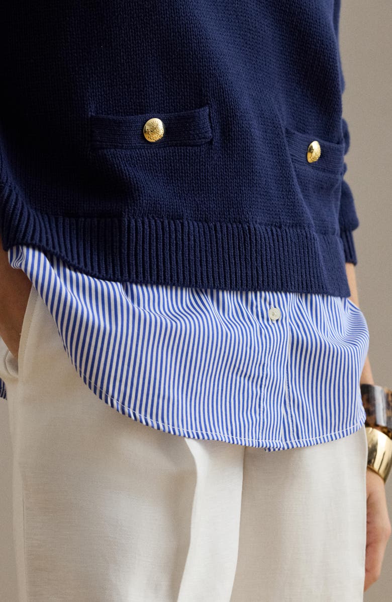 Lauren Ralph Lauren Layered Mixed Media Sweater, Alternate, color, Refined Navy Blue/ Multi