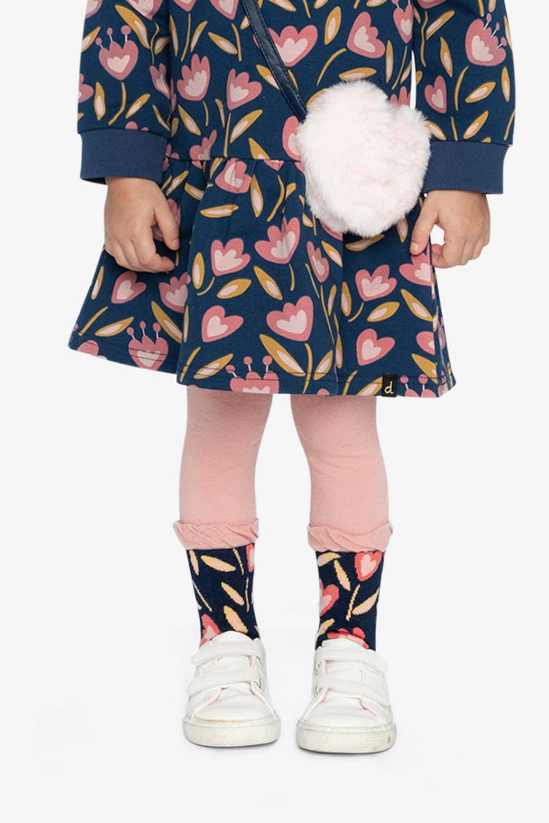 Tulip Ankle Frill Stretch Knit Tights, Alternate, color, Pale Dusty Pink and Navy