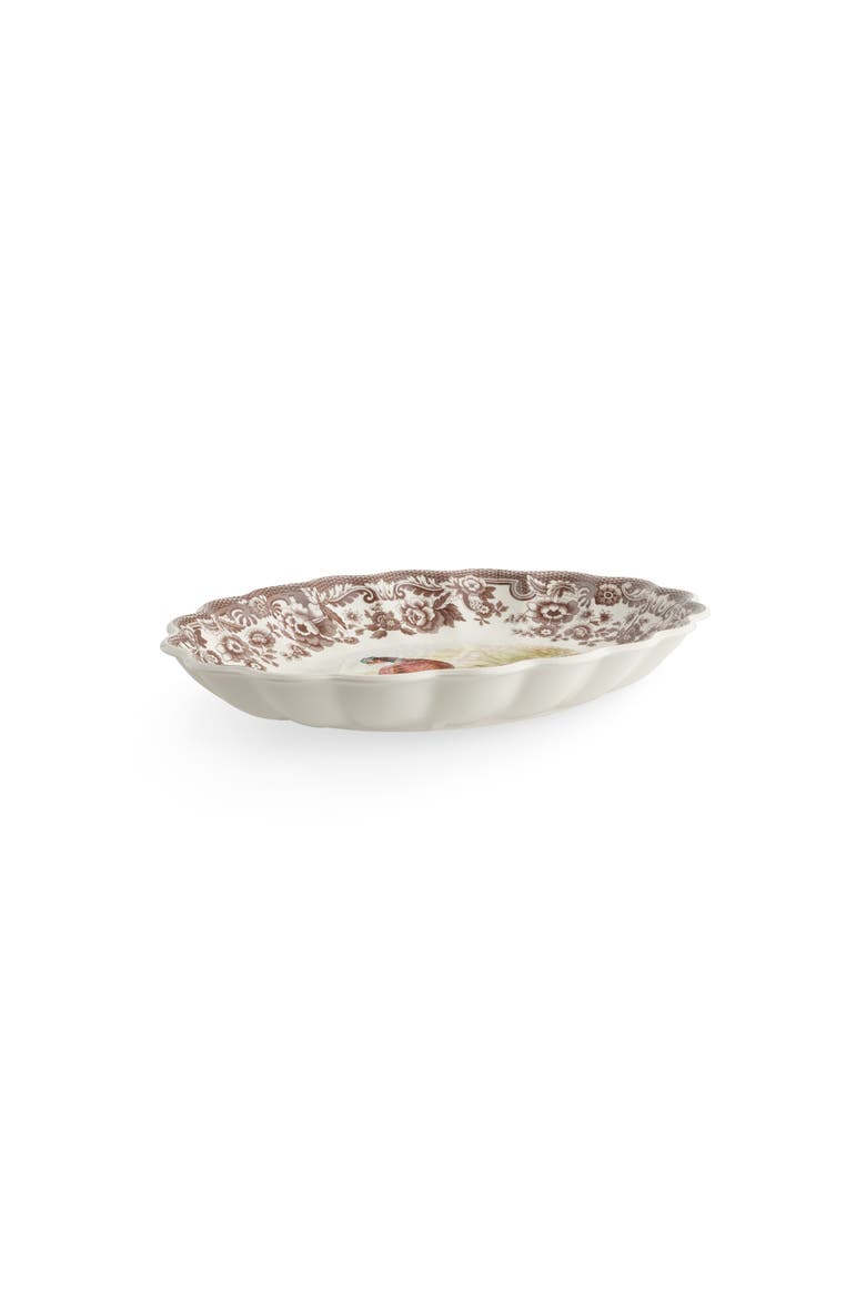 Woodland 14.5" Oval Fluted Dish, Pheasant, Alternate, color, Brown