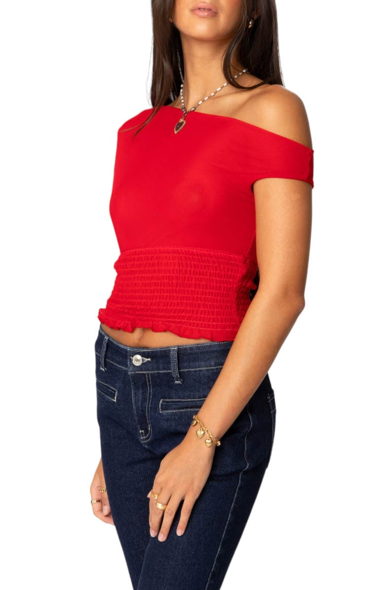EDIKTED Jenny Scrunched One-Shoulder Top, Alternate, color, Red