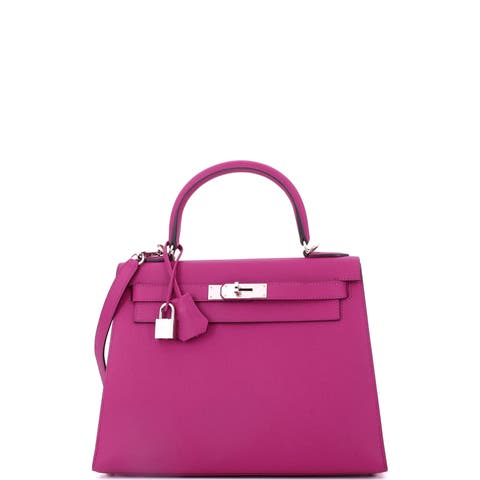 Kelly Handbag Pink Epsom with Palladium Hardware 28