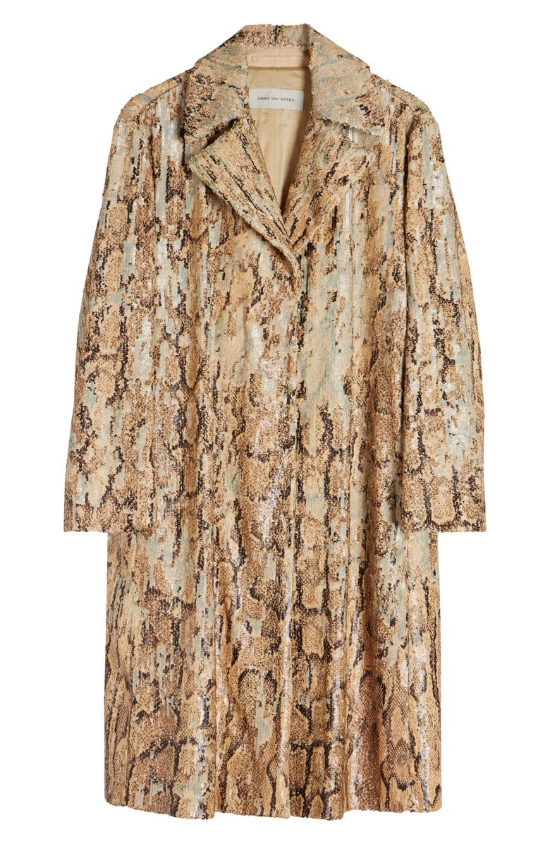 Dries Van Noten Ricca Snakeskin Print Sequin Overcoat, Alternate, color, 