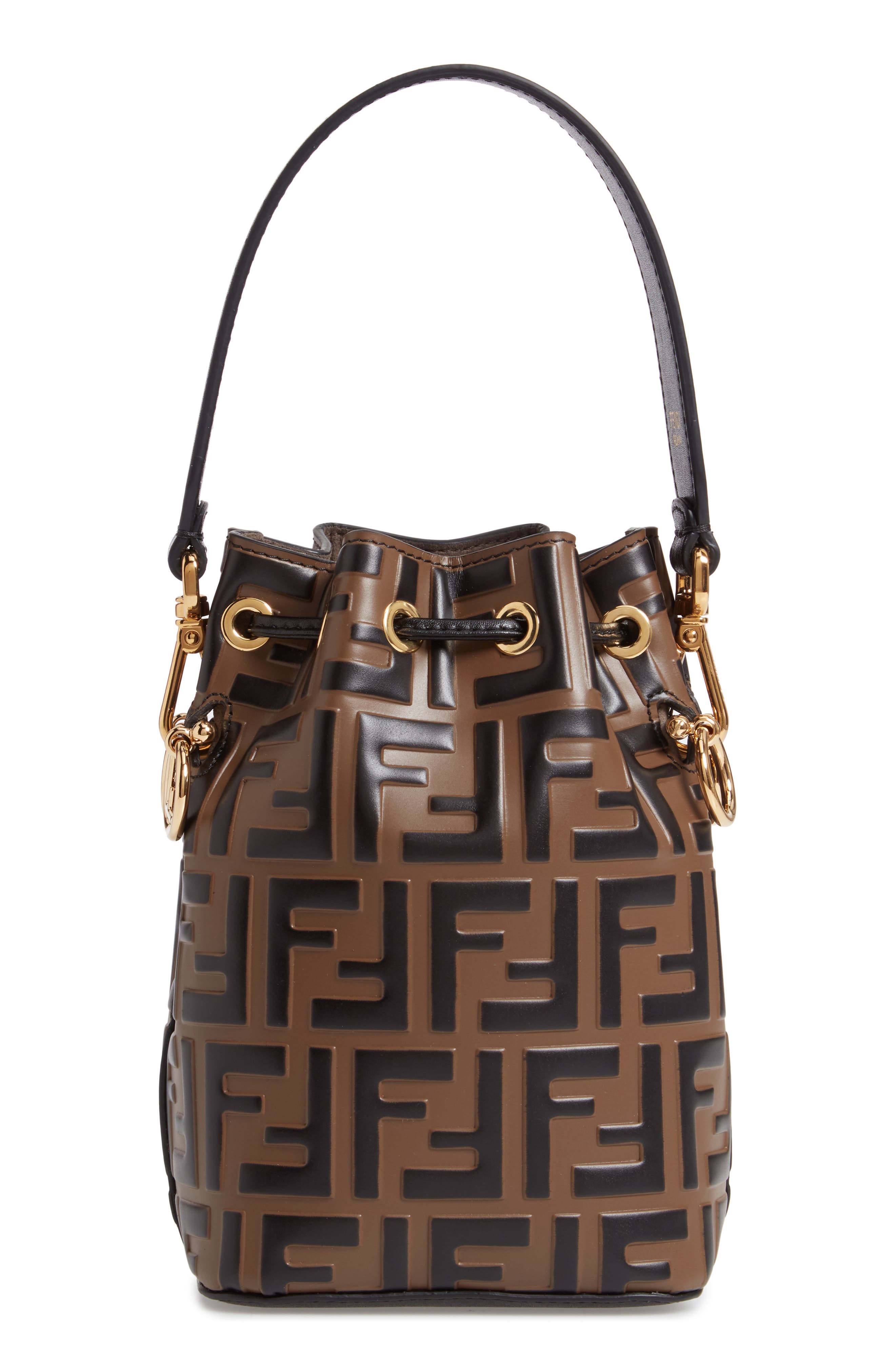 Fendi Mini Mon Tresor Logo Calfskin Leather Bucket Bag, Alternate, color, 