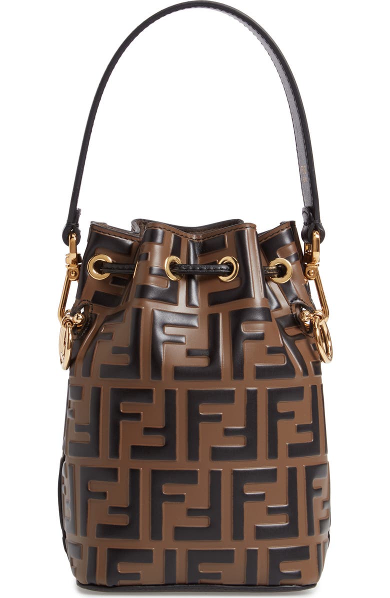 Fendi Mini Mon Tresor Logo Calfskin Leather Bucket Bag, Alternate, color,