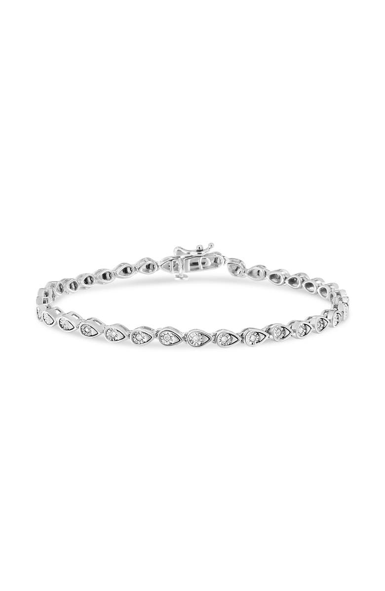 Haus of Brilliance Silver 1/10 Cttw Round-Cut Diamond Pear Link 7.25" Bracelet, Main, color, White