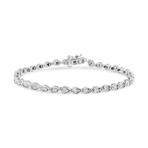 Silver 1/10 Cttw Round-Cut Diamond Pear Link 7.25" Bracelet