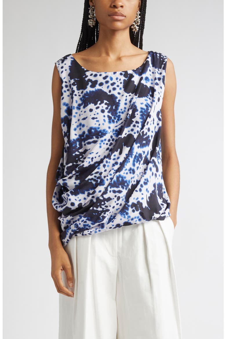 Cot Orchid Petal Print Draped Top, Main, color, NAVY