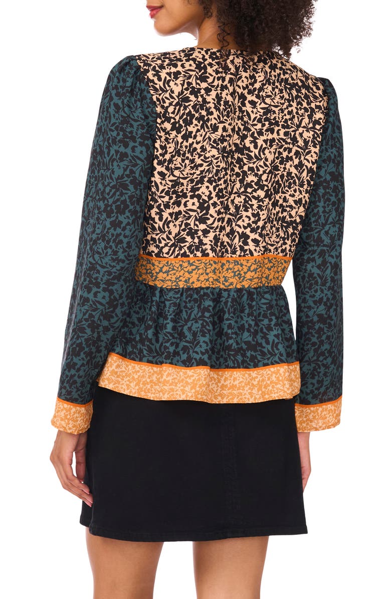 Vince Camuto Mixed Print Peplum Detail Button-Up Shirt, Alternate, color, Deep Forest