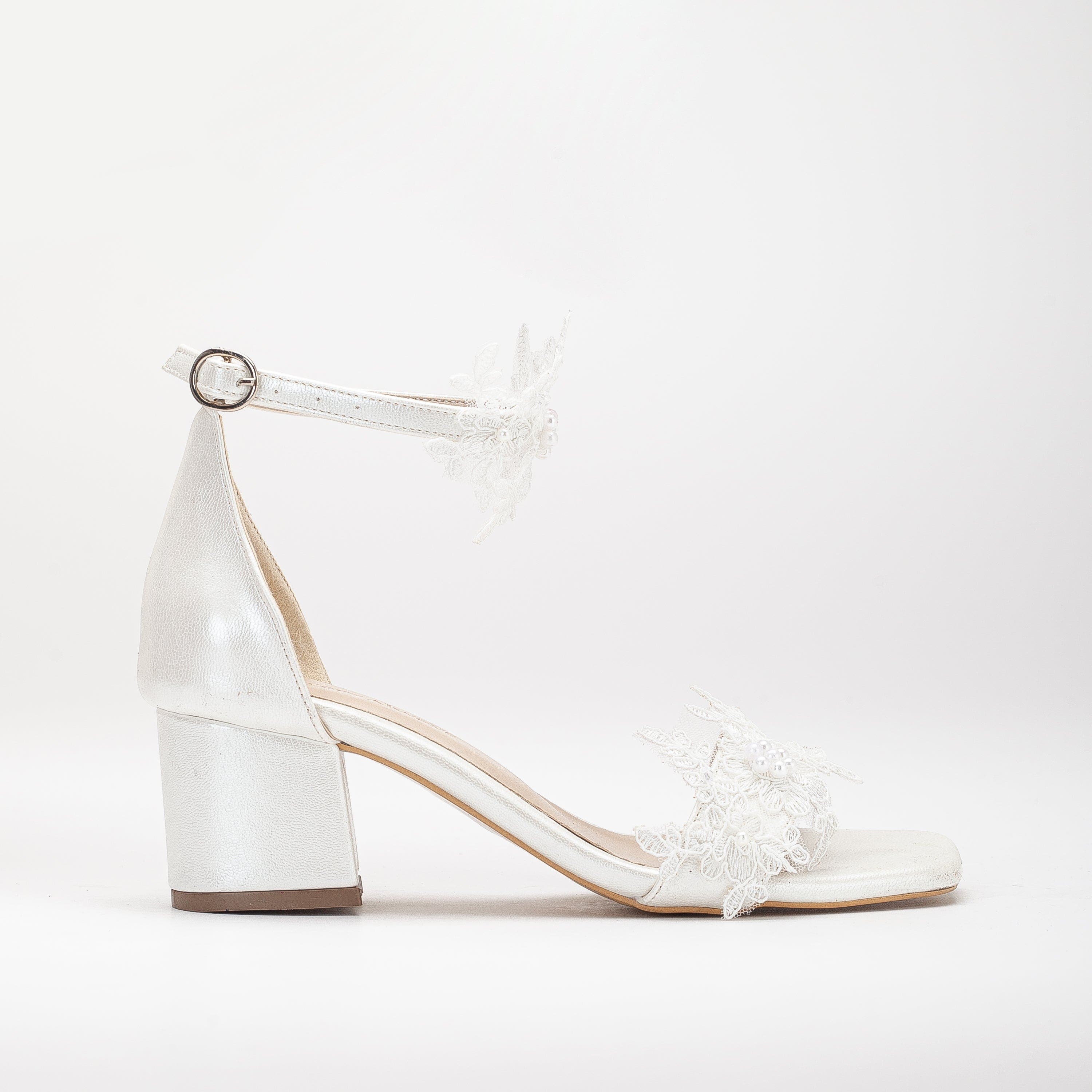 Flora Lace  Bridal Low Heel Sandals, Main, color, Ivory