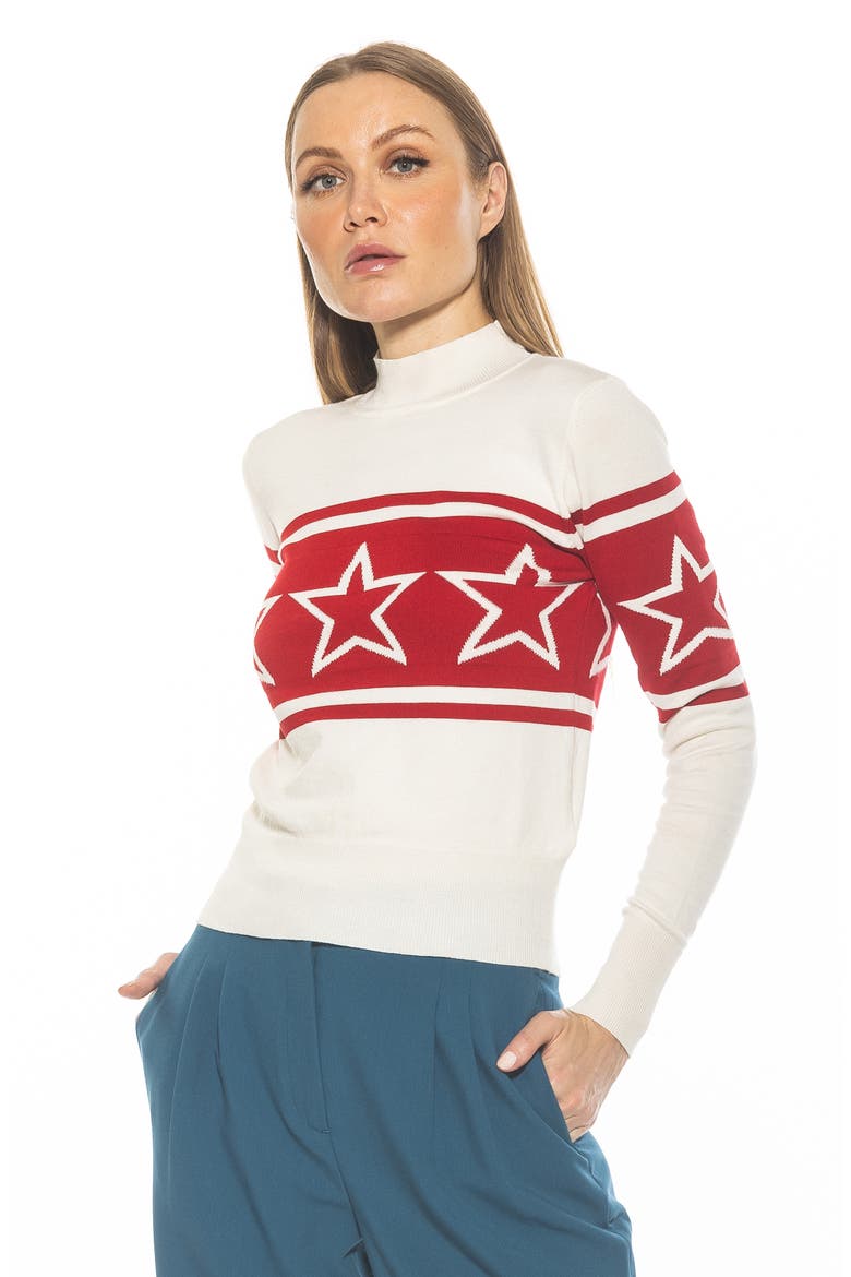 Lisa Star Mock Neck Sweater, Alternate, color, IVORY RED