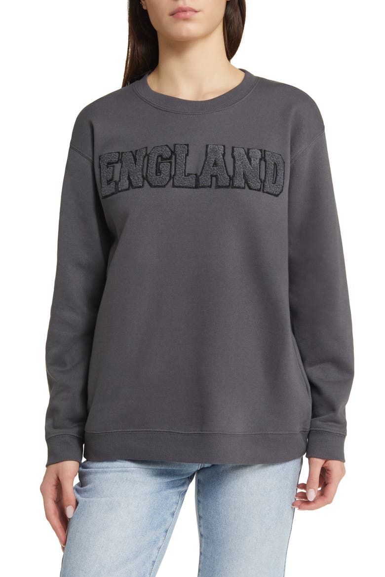 England Patch Cotton Blend Fleece Sweatshirt, Main, color, WASHED BLACK