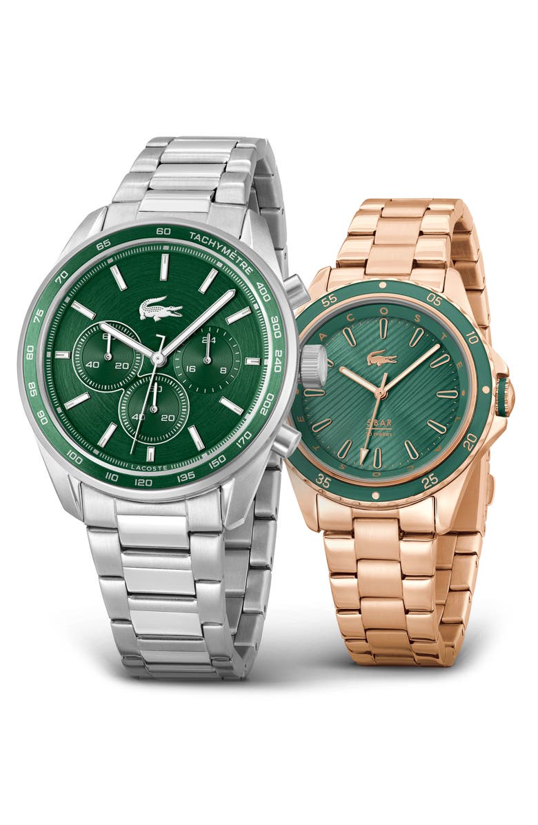 Lacoste Boston Chronograph Watch, 42mm, Alternate, color, Silver/ Green