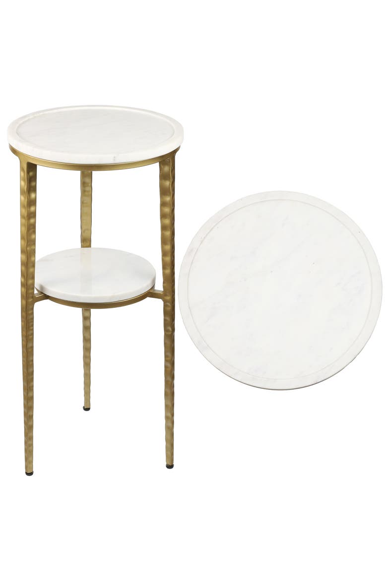 Seraphina Modern Round Marble 2-Tier Drink Table, Metal Small Accent Side End Table for Living Room Bedroom, Main, color, Gold/White
