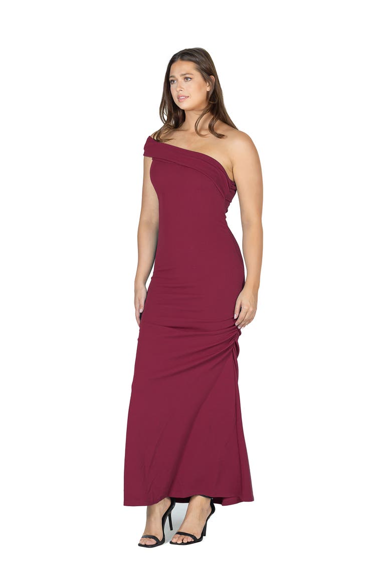 Formal One Shoulder Rouched Mermaid Maxi Dress, Alternate, color, Brick