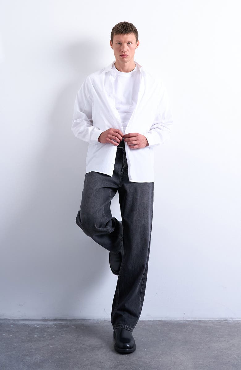 Topman Oversize Cotton Poplin Button-Up Shirt, Alternate, color, White