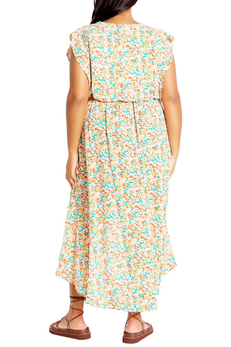 Ditsy Floral Wrap Front Maxi Dress, Alternate, color, ORANGE FL FIELDS
