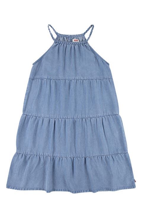 Kids' Chambray Tiered Halter Dress (Big Kid)